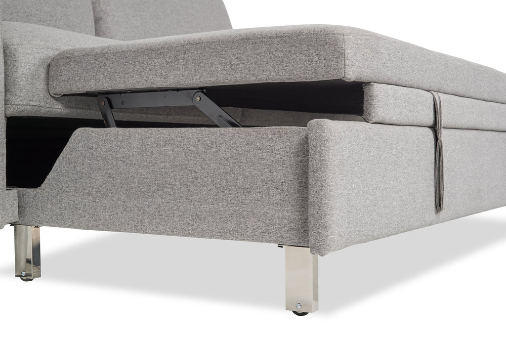Wilson 77.5" Linen-Look Fabric Sleeper Sofa with Drop-Down Back Cushions and Metal Legs - Solis Grey  | Sofa-lit Wilson de 77,5 po en tissu d’apparence lin avec coussins de dossier rabattables et pattes en métal - gris Solis