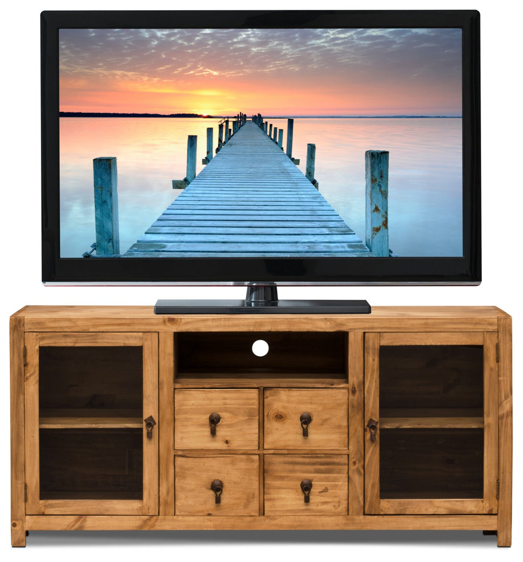 Santa Fe Rusticos 59" TV Stand with Storage and Cable Management for TVs up to 65"- Pine|Meuble pour téléviseur Santa Fe Rusticos de 59 po avec rangement et système de gestion des câbles pour téléviseurs jusqu’à 65 po - pin