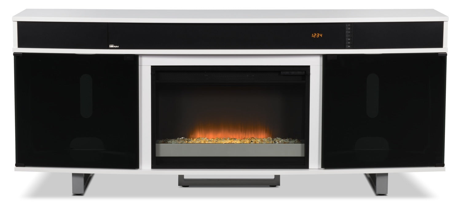 Odesos 72" Modern Electric Fireplace TV Stand with Storage and Cable Management for TVs up to 80"- |Meuble pour téléviseur moderne Odesos de 72 po avec foyer électrique, rangement et système de gestio